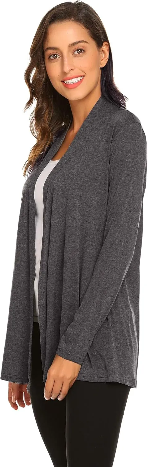 Newchoice Womens Casual Lightweight Long Sleeve Cardigan Soft Drape Open Front Fall Dusters (S-3XL)