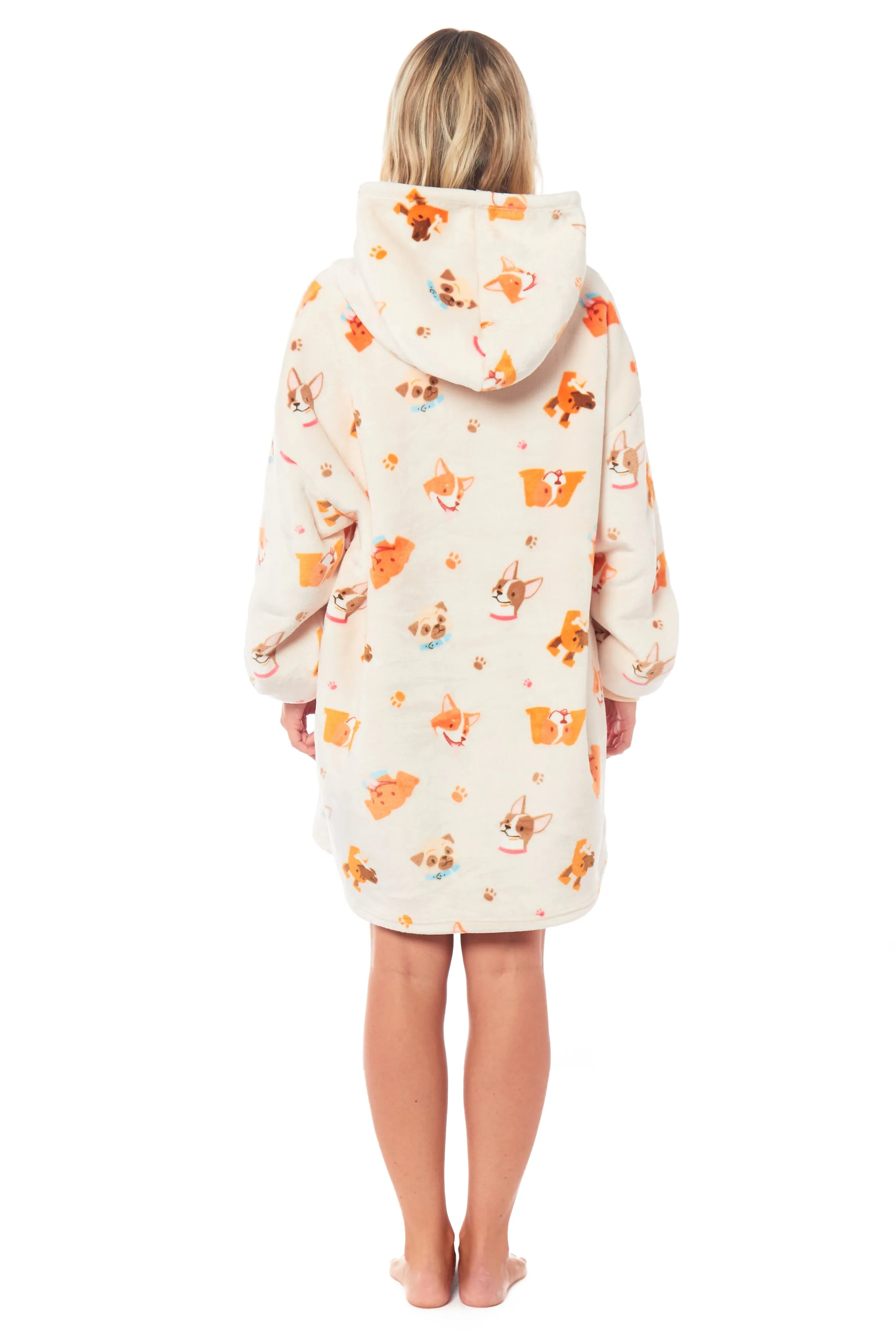 Oversized Dogs Reversible Sherpa Hooded Blanket Ultra Soft Flannel Fleece Hoodie for Adults and Kids with Large Pocket Durable Polyester by Daisy Dreamer