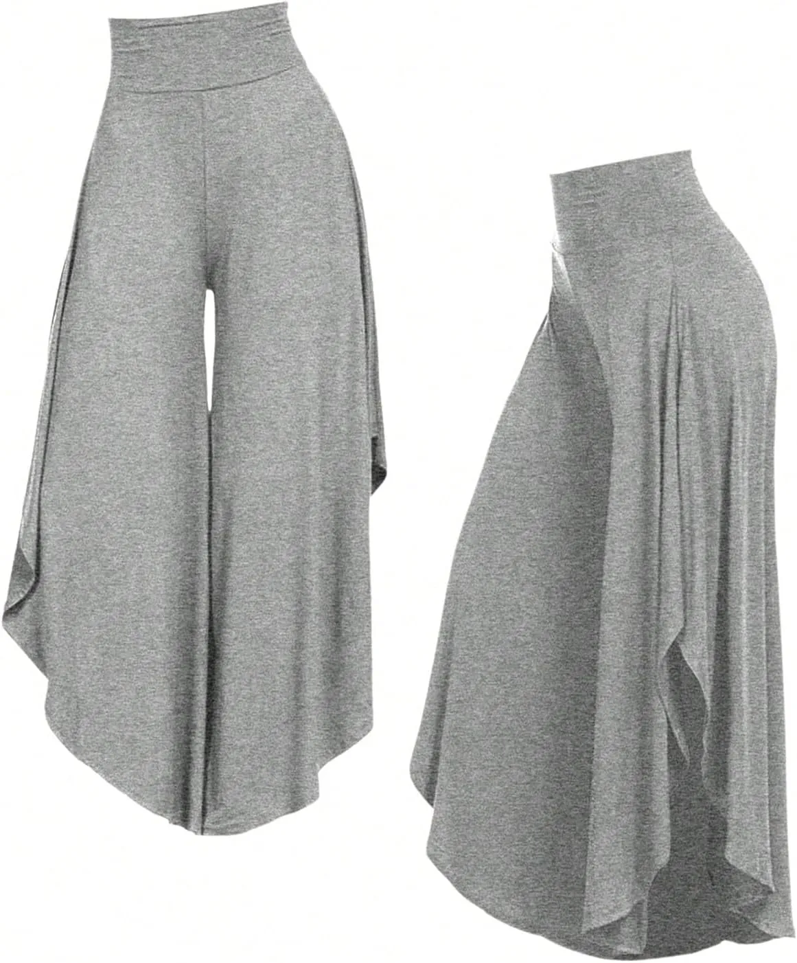 OYOANGLE Women's Plus Size High Waisted Asymmetrical Ruffle Hem Wide Leg Pants Flowy Palazzo Pants