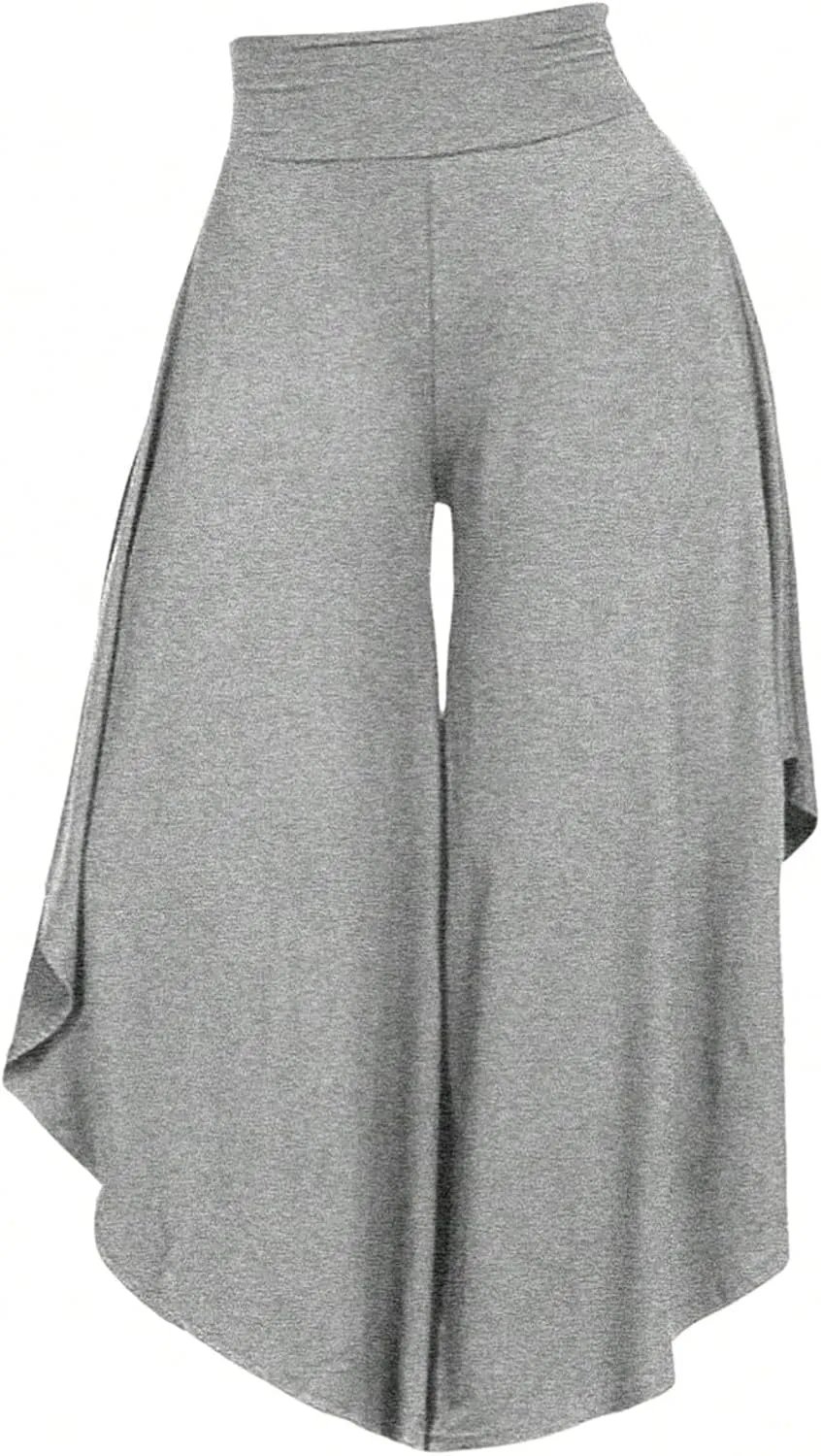 OYOANGLE Women's Plus Size High Waisted Asymmetrical Ruffle Hem Wide Leg Pants Flowy Palazzo Pants