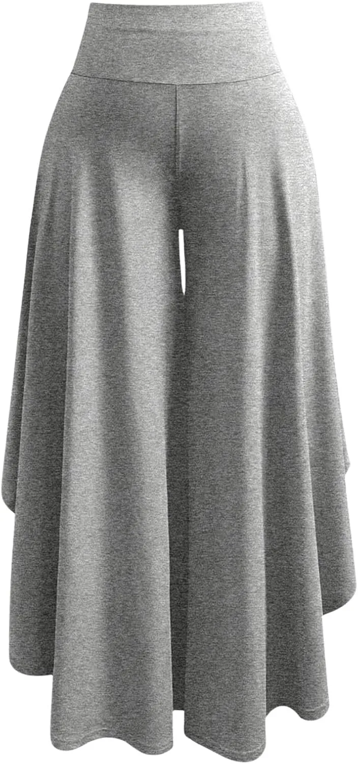 OYOANGLE Women's Plus Size High Waisted Asymmetrical Ruffle Hem Wide Leg Pants Flowy Palazzo Pants