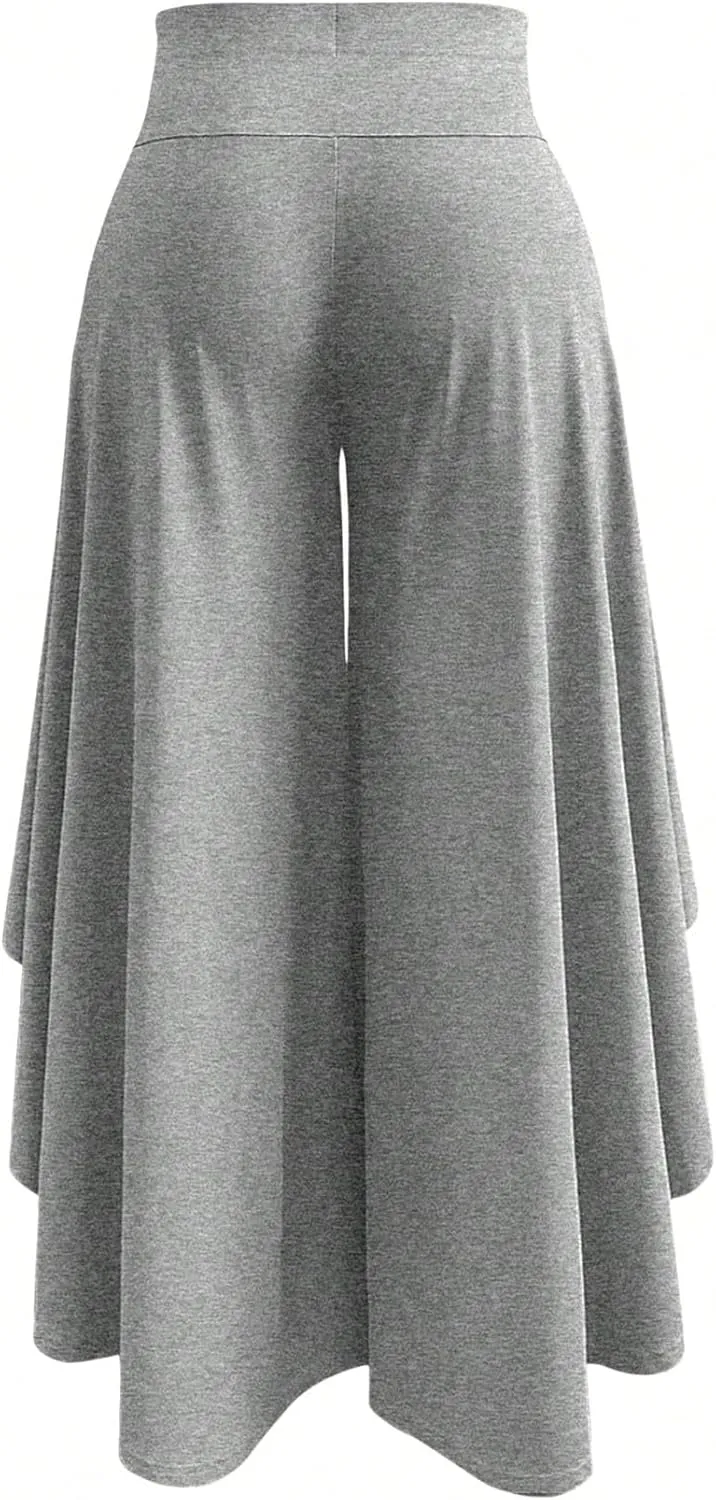 OYOANGLE Women's Plus Size High Waisted Asymmetrical Ruffle Hem Wide Leg Pants Flowy Palazzo Pants