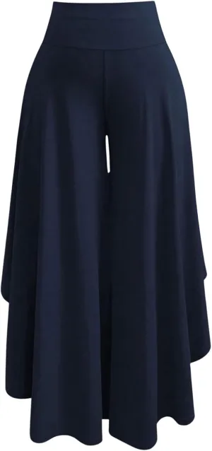 OYOANGLE Women's Plus Size High Waisted Asymmetrical Ruffle Hem Wide Leg Pants Flowy Palazzo Pants