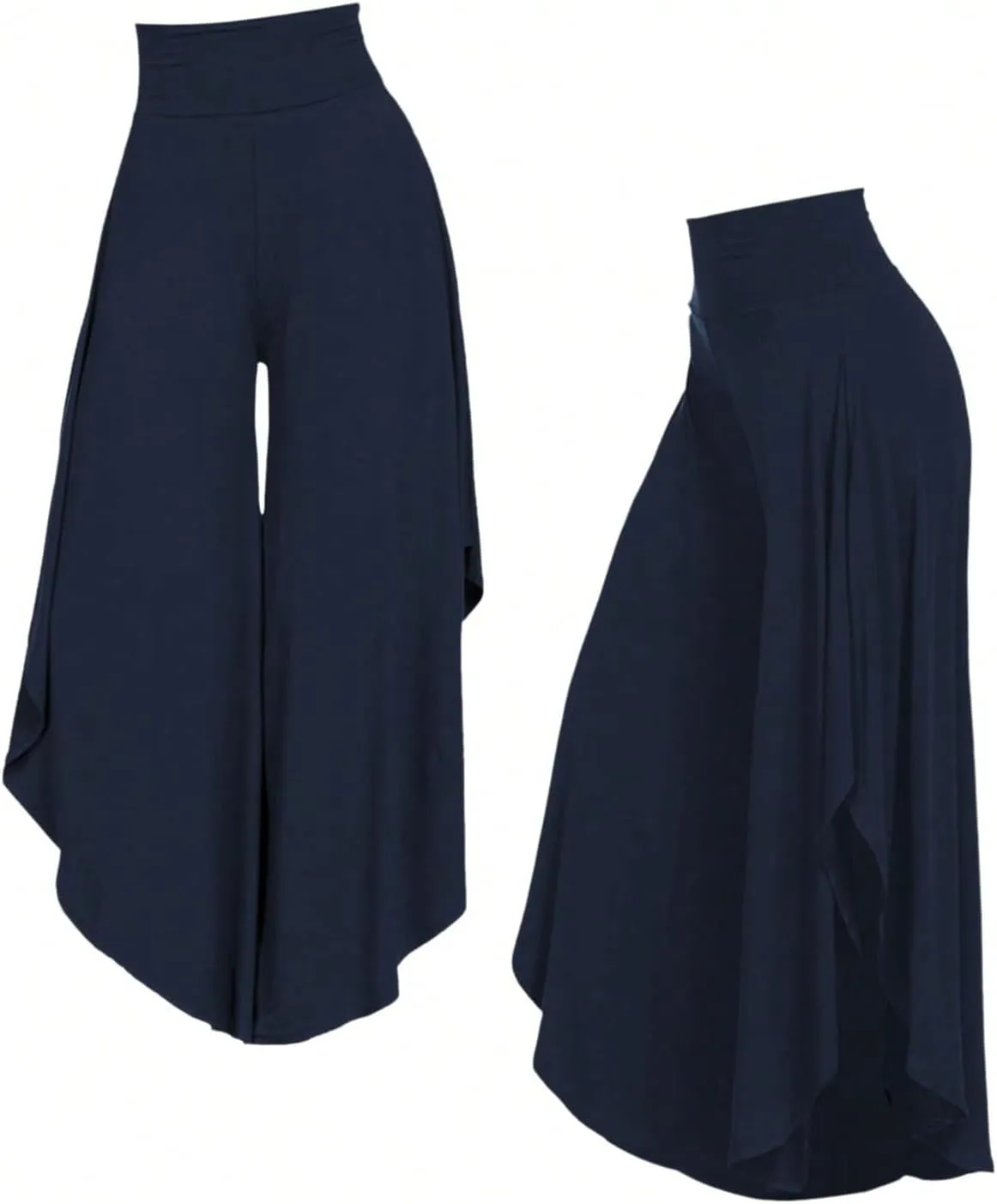 OYOANGLE Women's Plus Size High Waisted Asymmetrical Ruffle Hem Wide Leg Pants Flowy Palazzo Pants