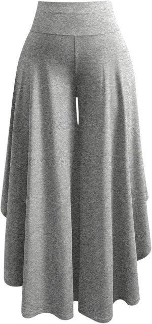 OYOANGLE Women's Plus Size High Waisted Asymmetrical Ruffle Hem Wide Leg Pants Flowy Palazzo Pants
