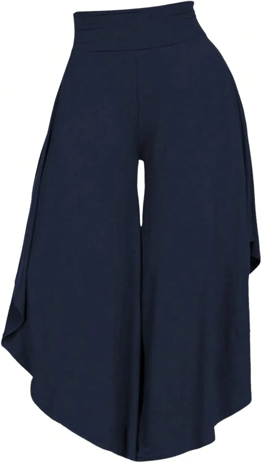 OYOANGLE Women's Plus Size High Waisted Asymmetrical Ruffle Hem Wide Leg Pants Flowy Palazzo Pants