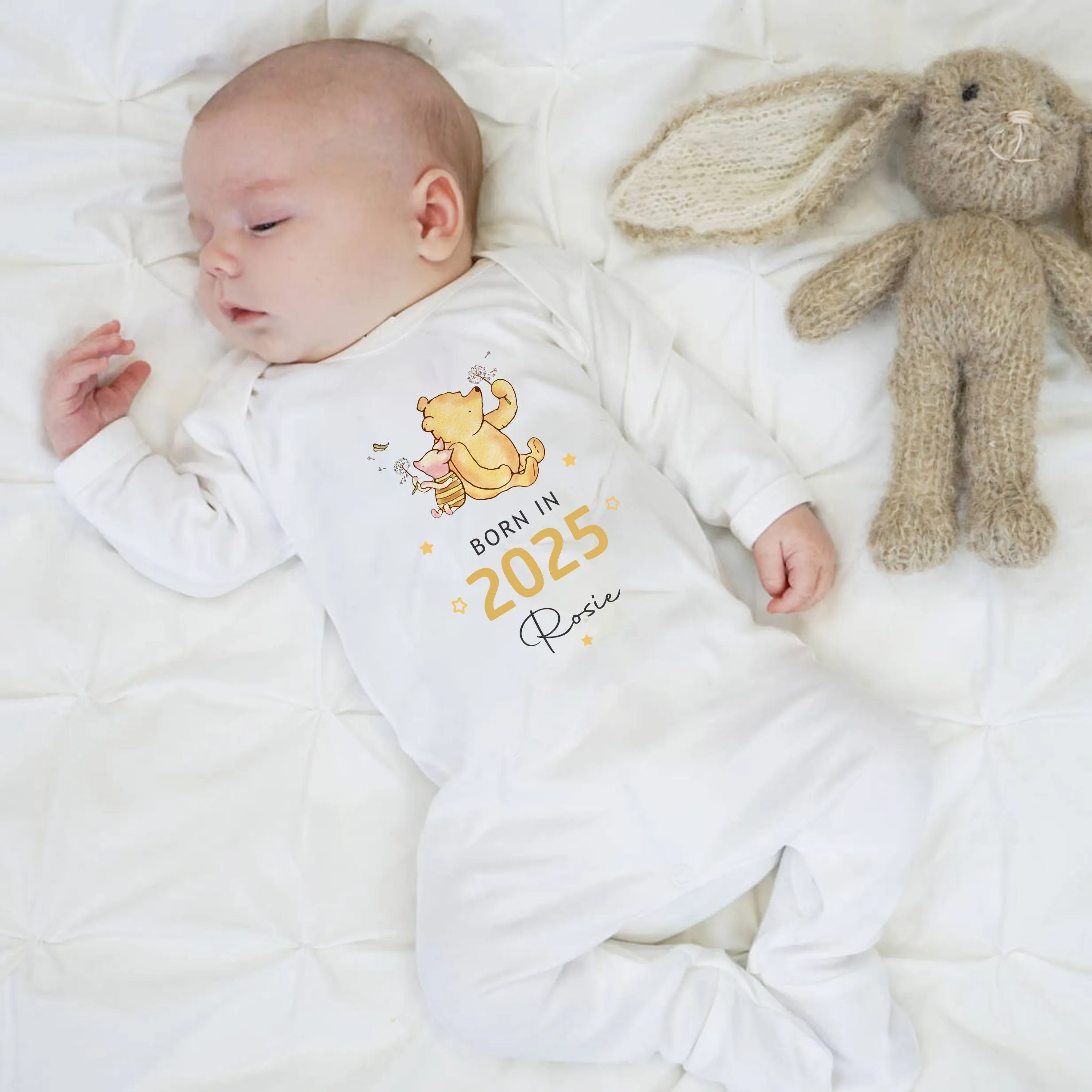 Personalised Winnie the Pooh Born in 2025 Baby Outfit, Coming Home - New baby arrival Vest, Rompersuit