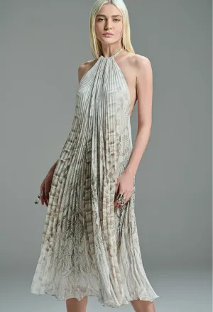 Python Pleated Midi Dress