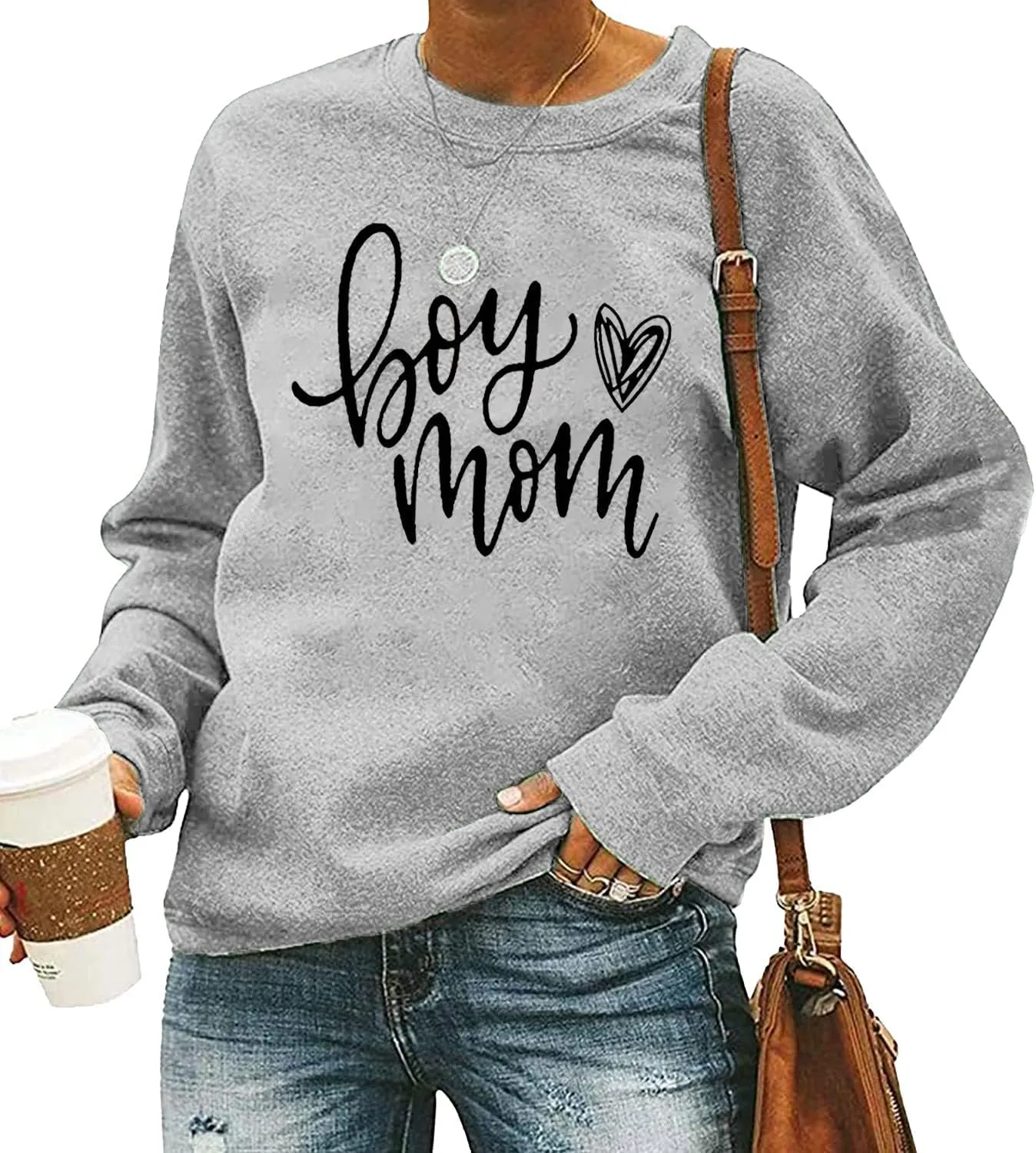 QIANRUO Womens Boy Mom Sweatshirt Lightweight Long Sleeve Crewneck Pullover Sweatshirt Cute Heart Graphic Mama Tees Tops