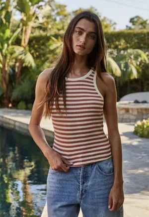 Ribbed Striped Tank Top - Cream Camel