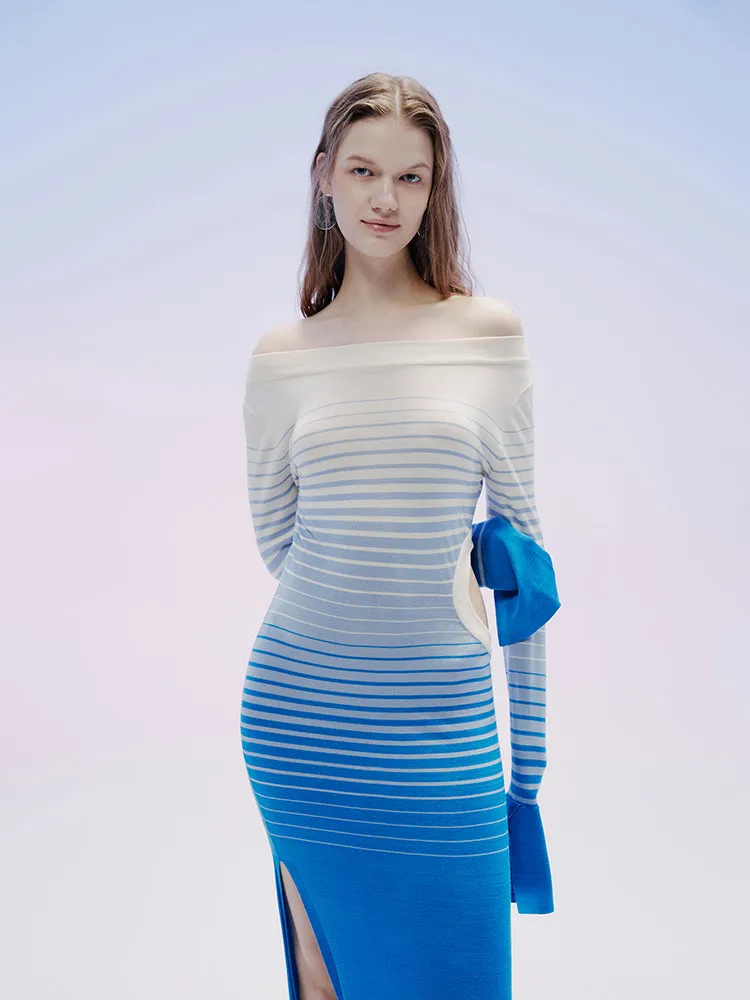 SILKINC Front-Cut Long Gradient Dress