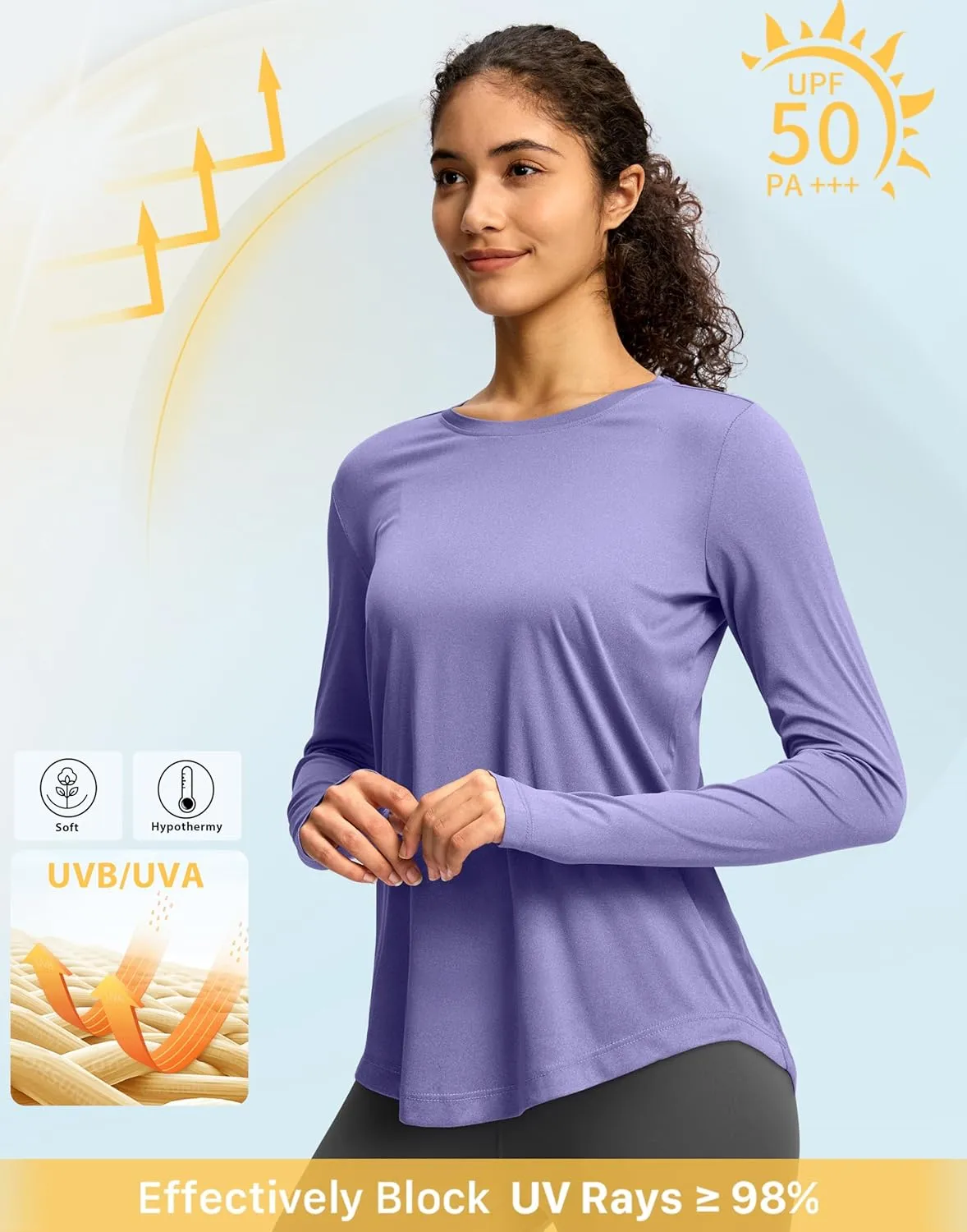 Soothfeel Lightweight Long Sleeve Workout Tops for Women Gym Running Athletic UPF 50  Sun Shirts Tees Moisture Wicking