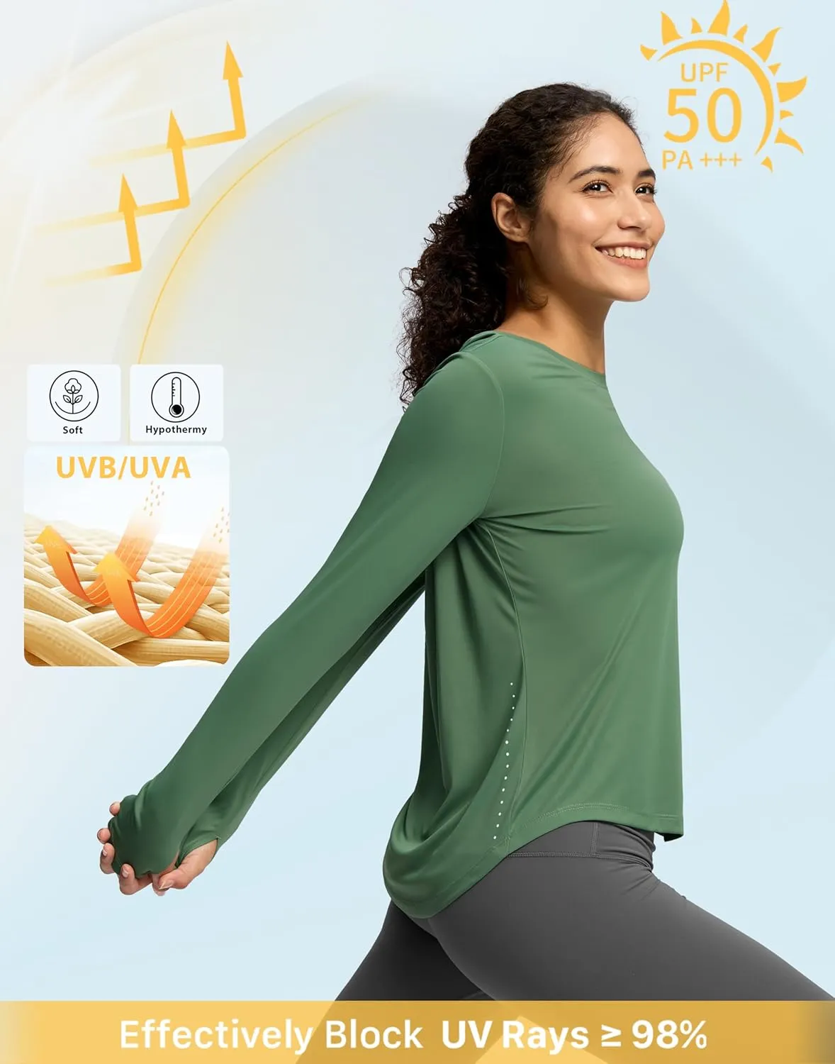 Soothfeel Lightweight Long Sleeve Workout Tops for Women Gym Running Athletic UPF 50  Sun Shirts Tees Moisture Wicking