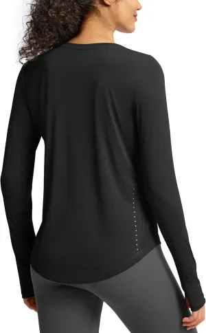 Soothfeel Lightweight Long Sleeve Workout Tops for Women Gym Running Athletic UPF 50  Sun Shirts Tees Moisture Wicking