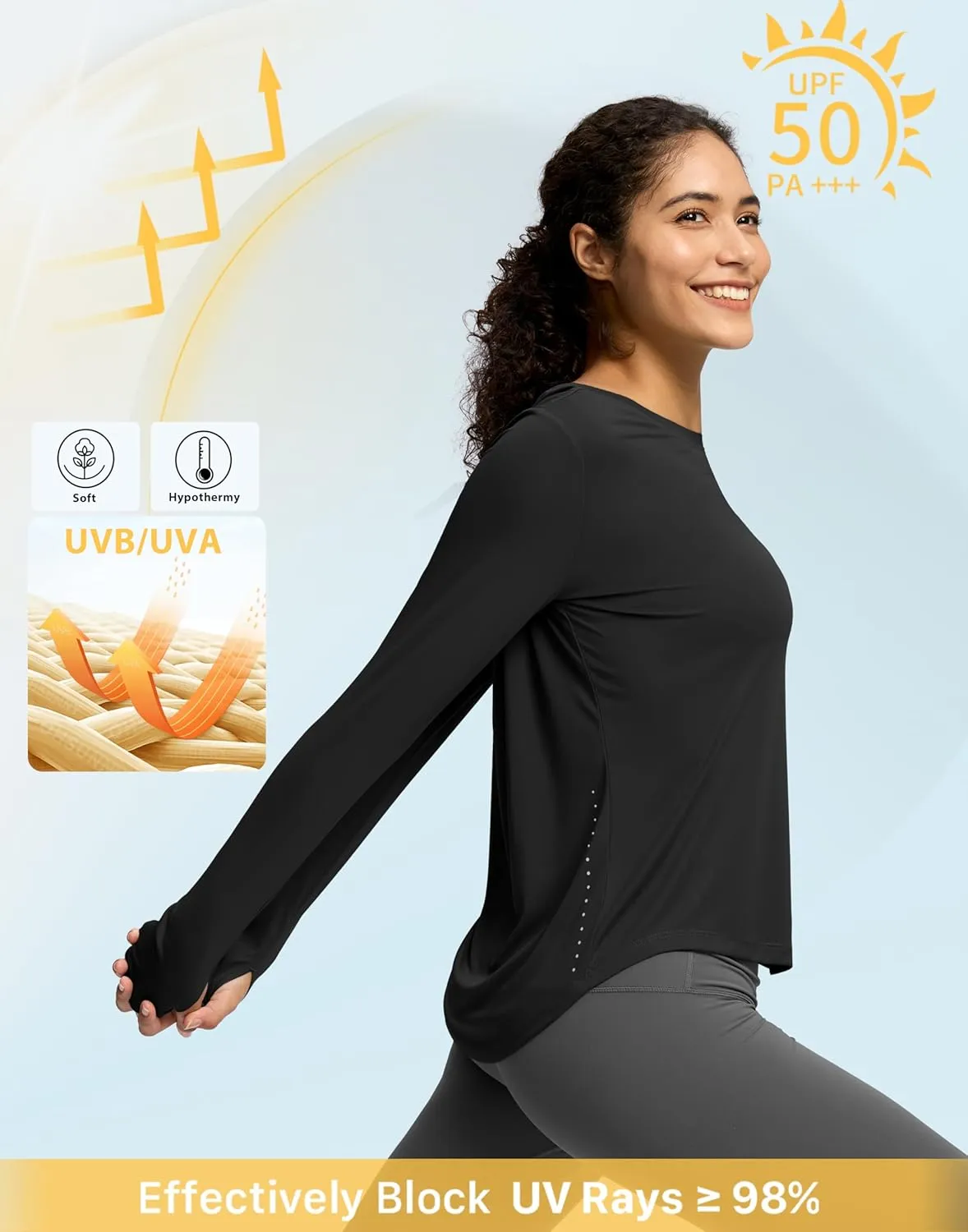 Soothfeel Lightweight Long Sleeve Workout Tops for Women Gym Running Athletic UPF 50  Sun Shirts Tees Moisture Wicking