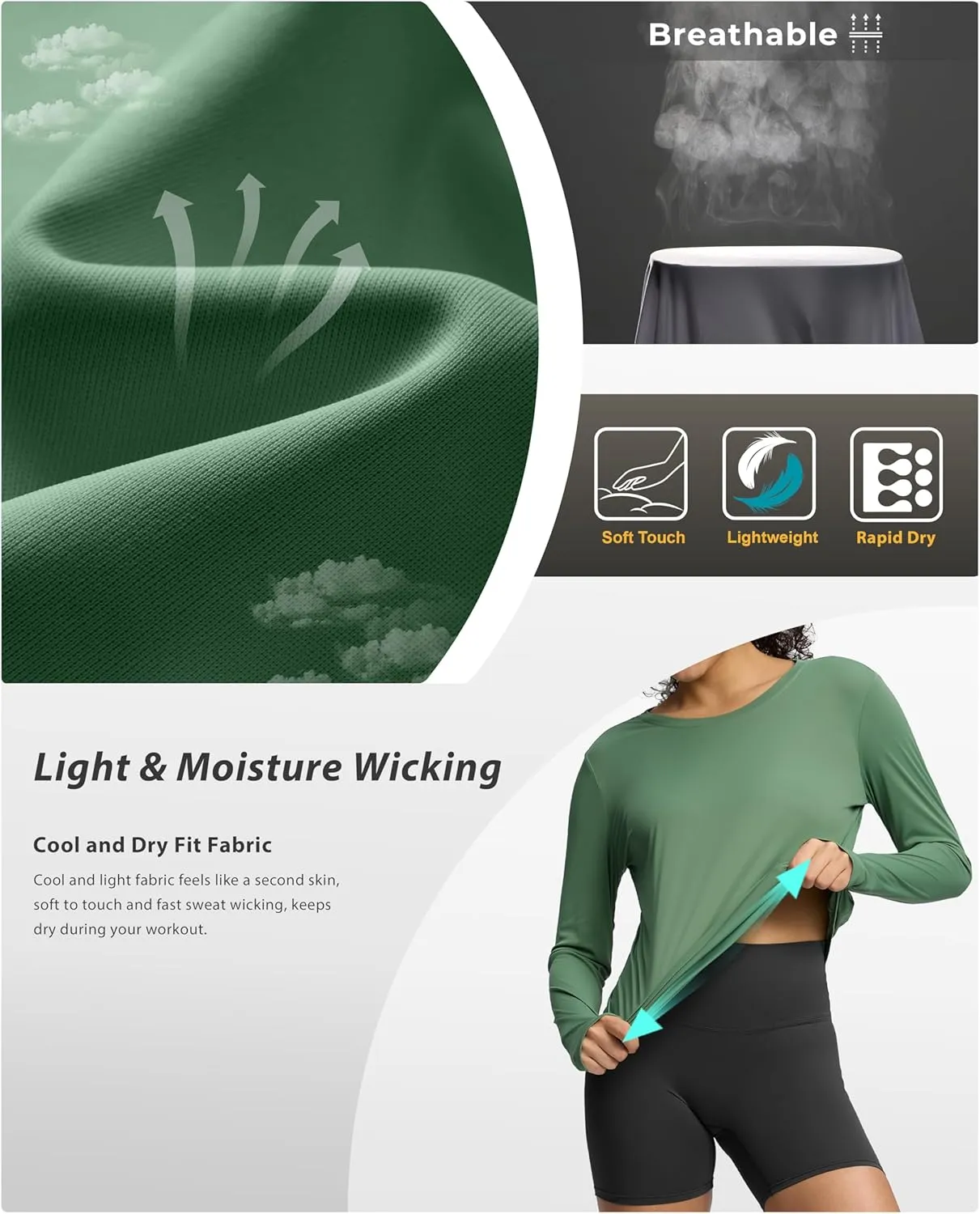 Soothfeel Lightweight Long Sleeve Workout Tops for Women Gym Running Athletic UPF 50  Sun Shirts Tees Moisture Wicking