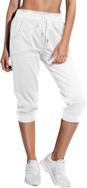 SPECIALMAGIC Women's Sweatpants Capri Pants Cropped Jogger Running Pants Lounge Loose Fit Drawstring Waist with Side Pockets