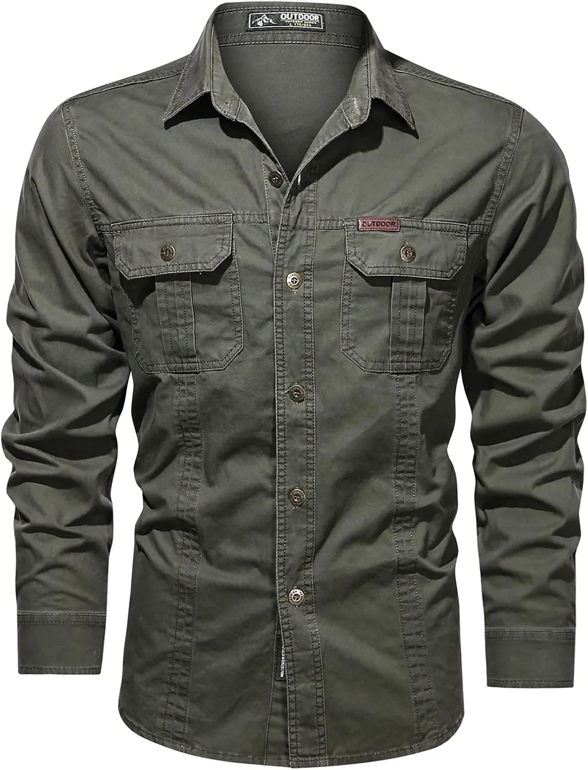 Summer Cargo Shirts for Men Long Sleeve Cotton Button Down Shirts Outdoor Breathable UV Protection Quick Dry Hiking Shirts