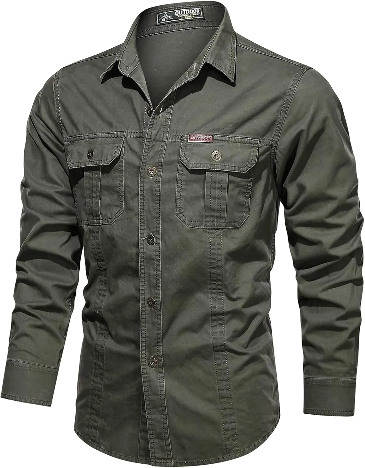 Summer Cargo Shirts for Men Long Sleeve Cotton Button Down Shirts Outdoor Breathable UV Protection Quick Dry Hiking Shirts