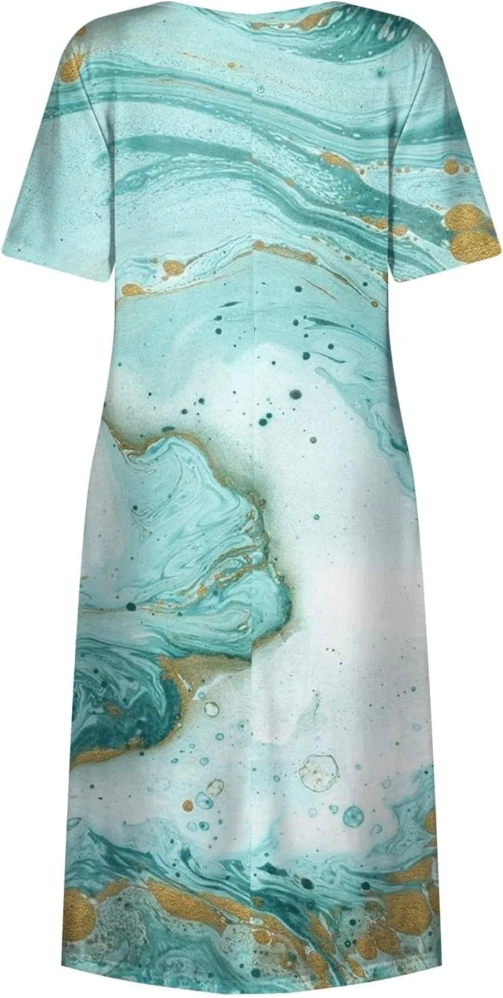 Summer Oversized Dress Womans Short Sleeve Wedding Simple Crewneck Smocked Loose Fit Soft Cotton Pullover.