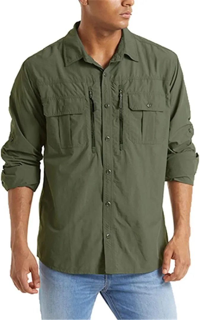Summer Tactical Shirts Men's Mesh Breathable Long Sleeve Multi-Pockets Work Cargo Shirts Quick Dry Military Shirts