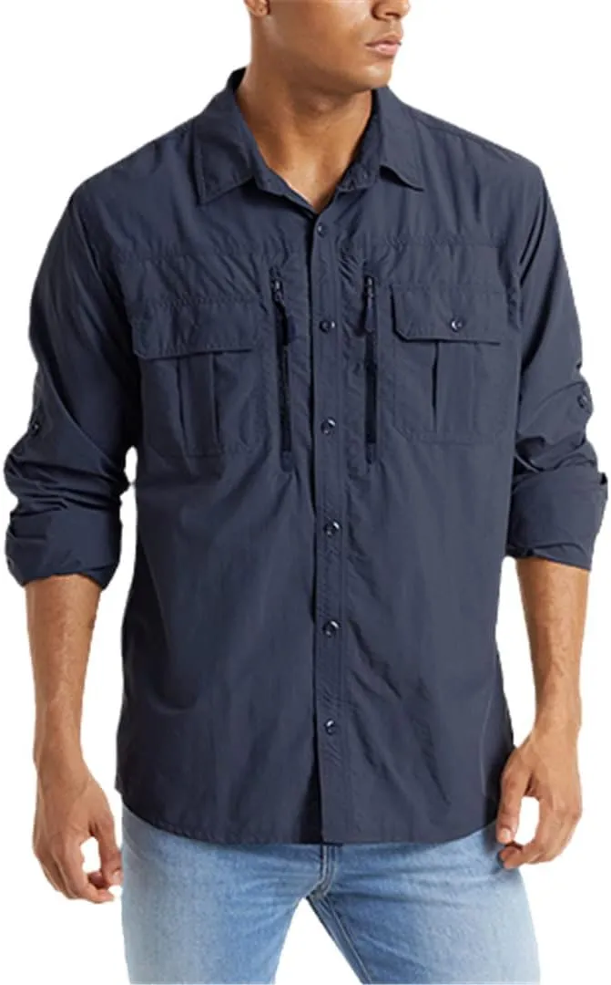 Summer Tactical Shirts Men's Mesh Breathable Long Sleeve Multi-Pockets Work Cargo Shirts Quick Dry Military Shirts