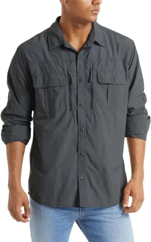 Summer Tactical Shirts Men's Mesh Breathable Long Sleeve Multi-Pockets Work Cargo Shirts Quick Dry Military Shirts