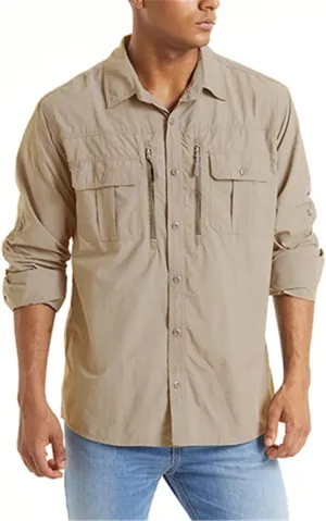 Summer Tactical Shirts Men's Mesh Breathable Long Sleeve Multi-Pockets Work Cargo Shirts Quick Dry Military Shirts