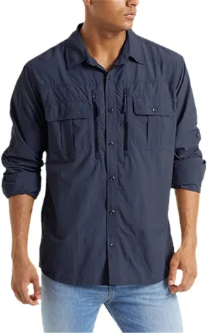 Summer Tactical Shirts Men's Mesh Breathable Long Sleeve Multi-Pockets Work Cargo Shirts Quick Dry Military Shirts