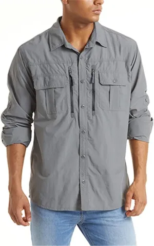 Summer Tactical Shirts Men's Mesh Breathable Long Sleeve Multi-Pockets Work Cargo Shirts Quick Dry Military Shirts