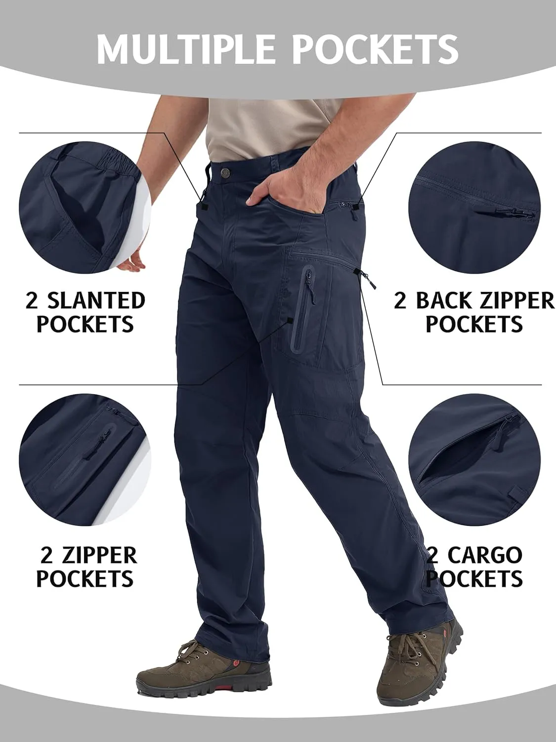 TACVASEN Men's Lightweight Hiking Tactical Pants Waterproof Quick Dry Cargo Work Rain Outdoor Pants 8 Pockets