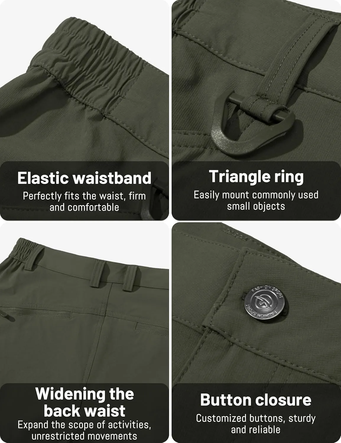 TACVASEN Men's Lightweight Hiking Tactical Pants Waterproof Quick Dry Cargo Work Rain Outdoor Pants 8 Pockets