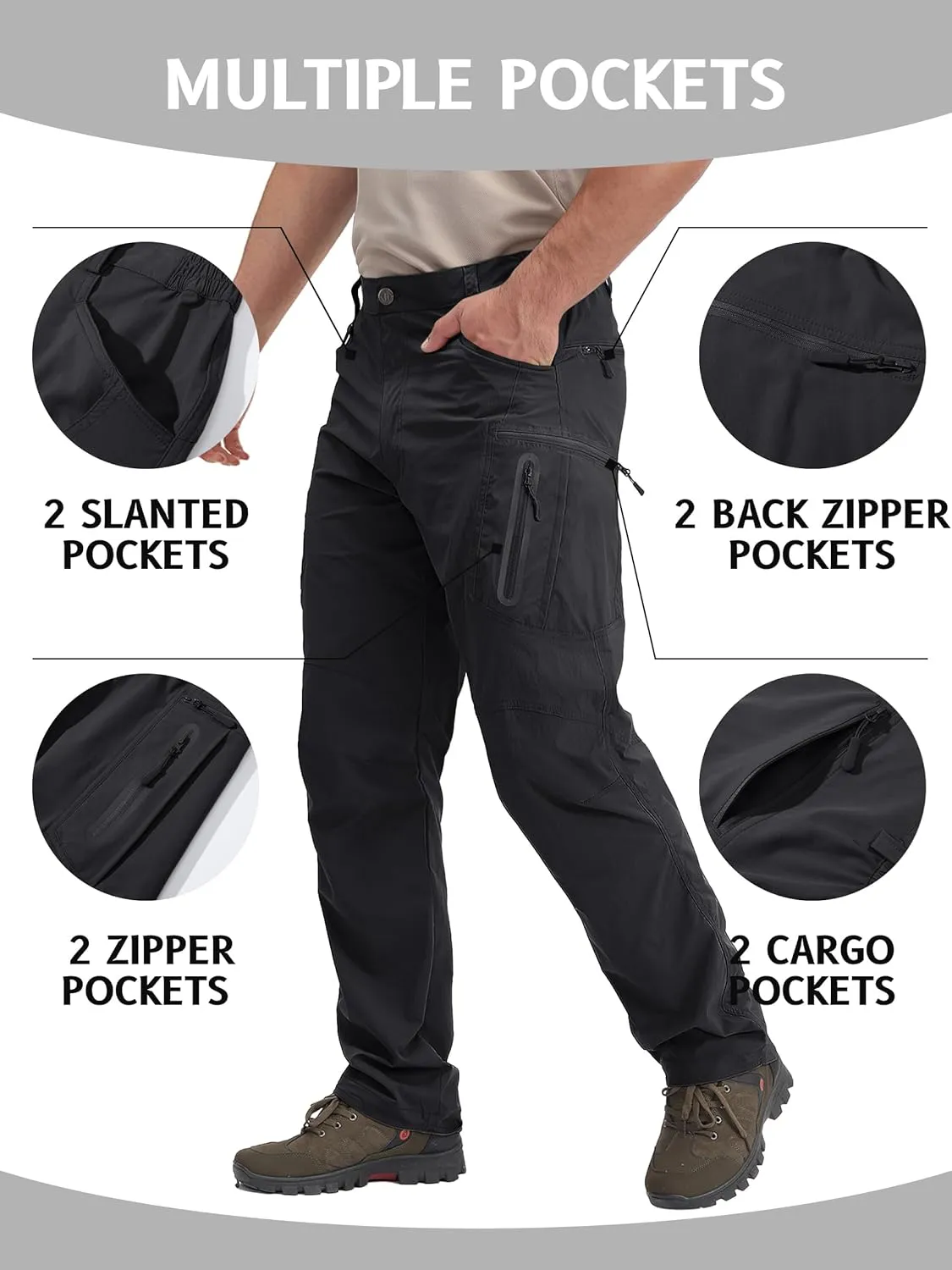 TACVASEN Men's Lightweight Hiking Tactical Pants Waterproof Quick Dry Cargo Work Rain Outdoor Pants 8 Pockets