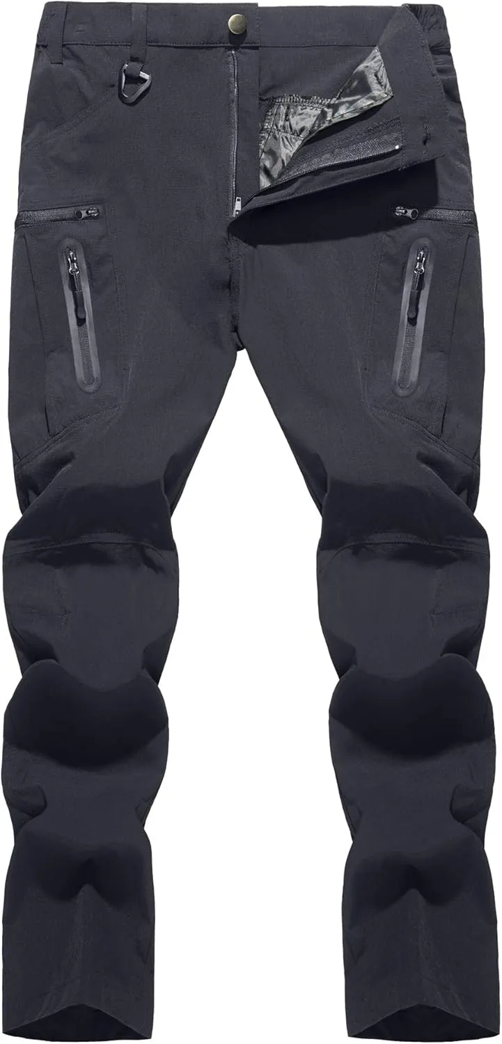TACVASEN Men's Lightweight Hiking Tactical Pants Waterproof Quick Dry Cargo Work Rain Outdoor Pants 8 Pockets