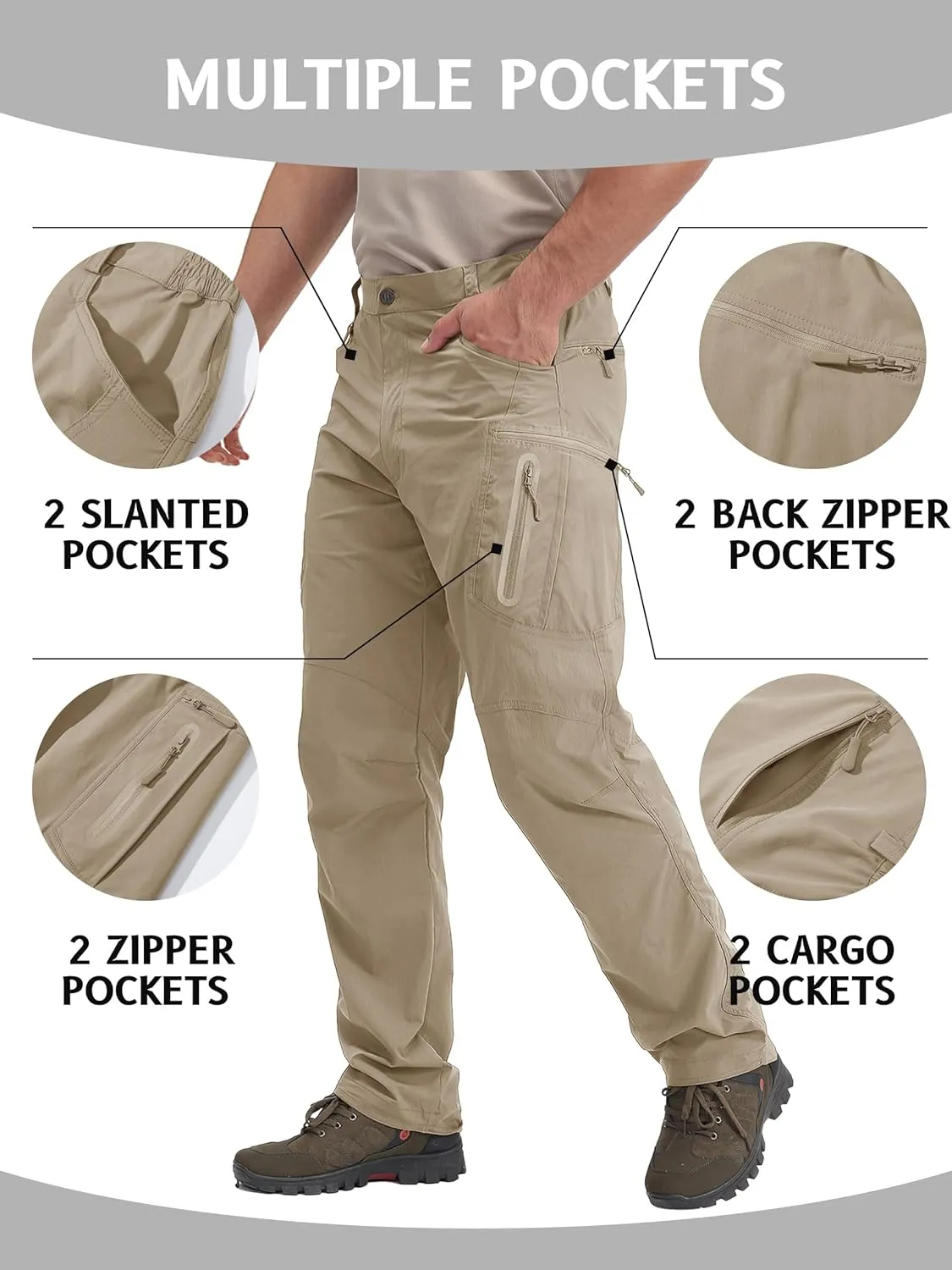 TACVASEN Men's Lightweight Hiking Tactical Pants Waterproof Quick Dry Cargo Work Rain Outdoor Pants 8 Pockets