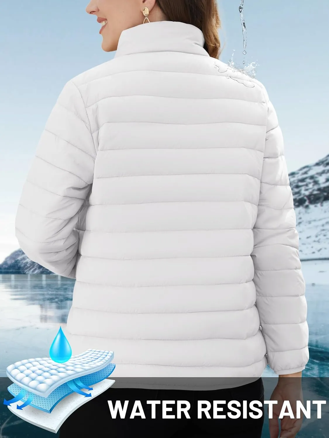 TACVASEN Womens Puffer Jacket Quilted Lightweight Stand Collar Zip Up Alternative Down Coat Warm Winter with 4 Pockets