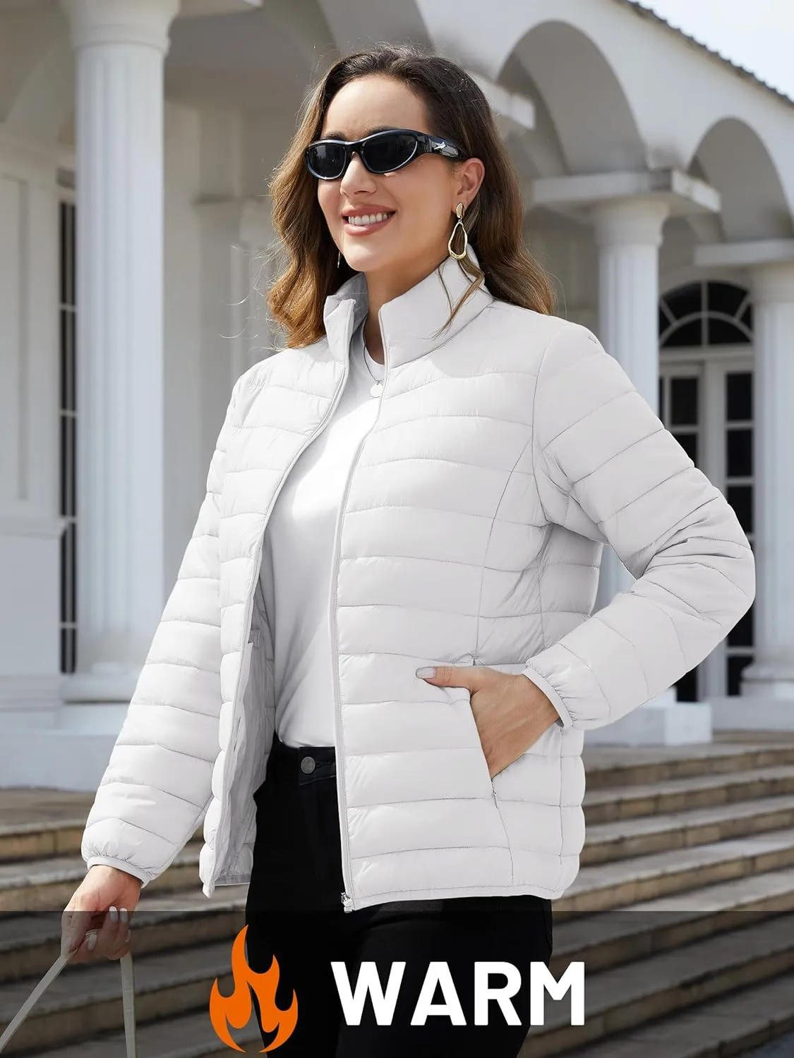 TACVASEN Womens Puffer Jacket Quilted Lightweight Stand Collar Zip Up Alternative Down Coat Warm Winter with 4 Pockets