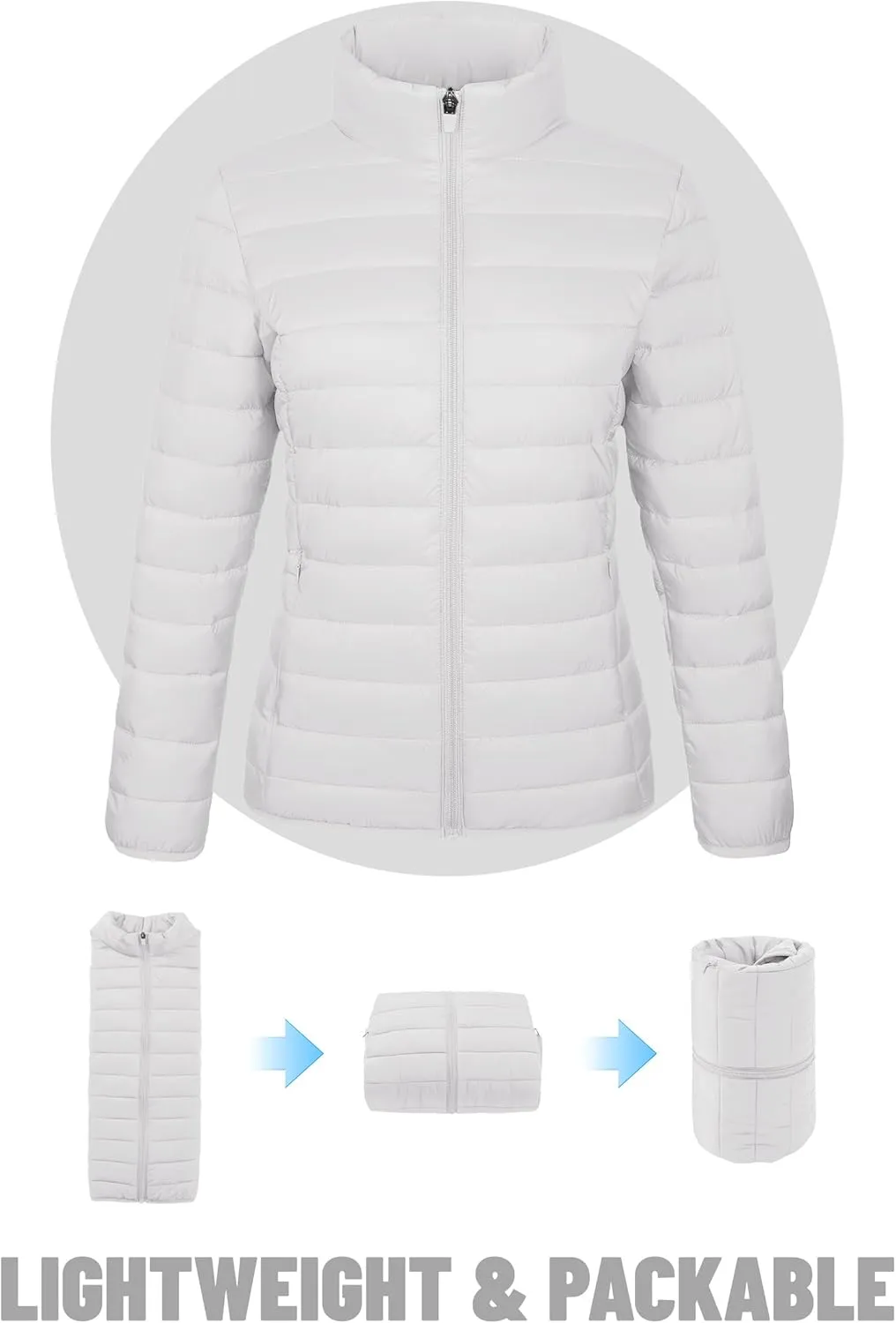 TACVASEN Womens Puffer Jacket Quilted Lightweight Stand Collar Zip Up Alternative Down Coat Warm Winter with 4 Pockets