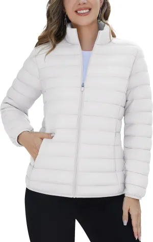 TACVASEN Womens Puffer Jacket Quilted Lightweight Stand Collar Zip Up Alternative Down Coat Warm Winter with 4 Pockets