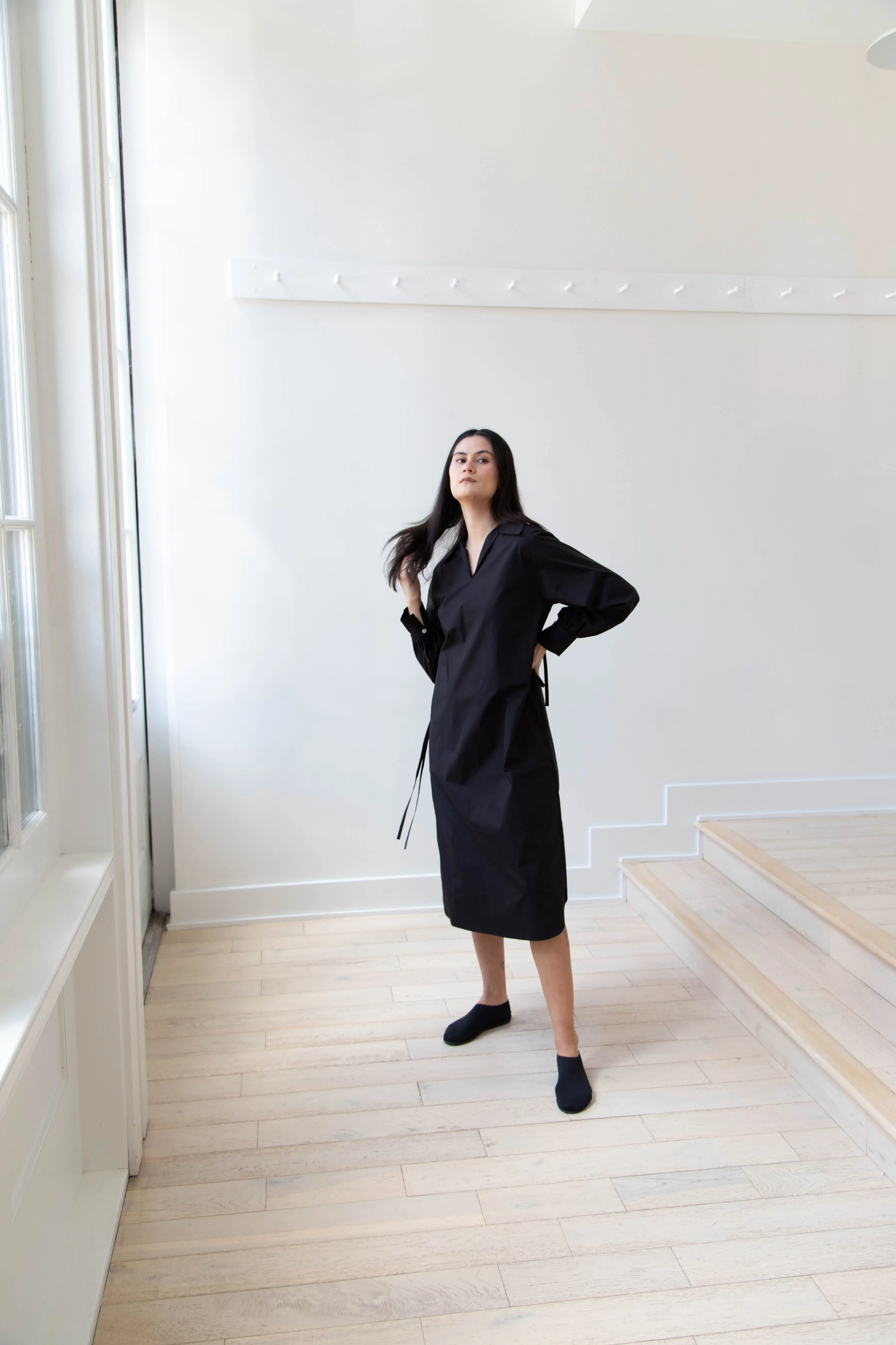 The Loom | Double Belt Dress in Black Cotton
