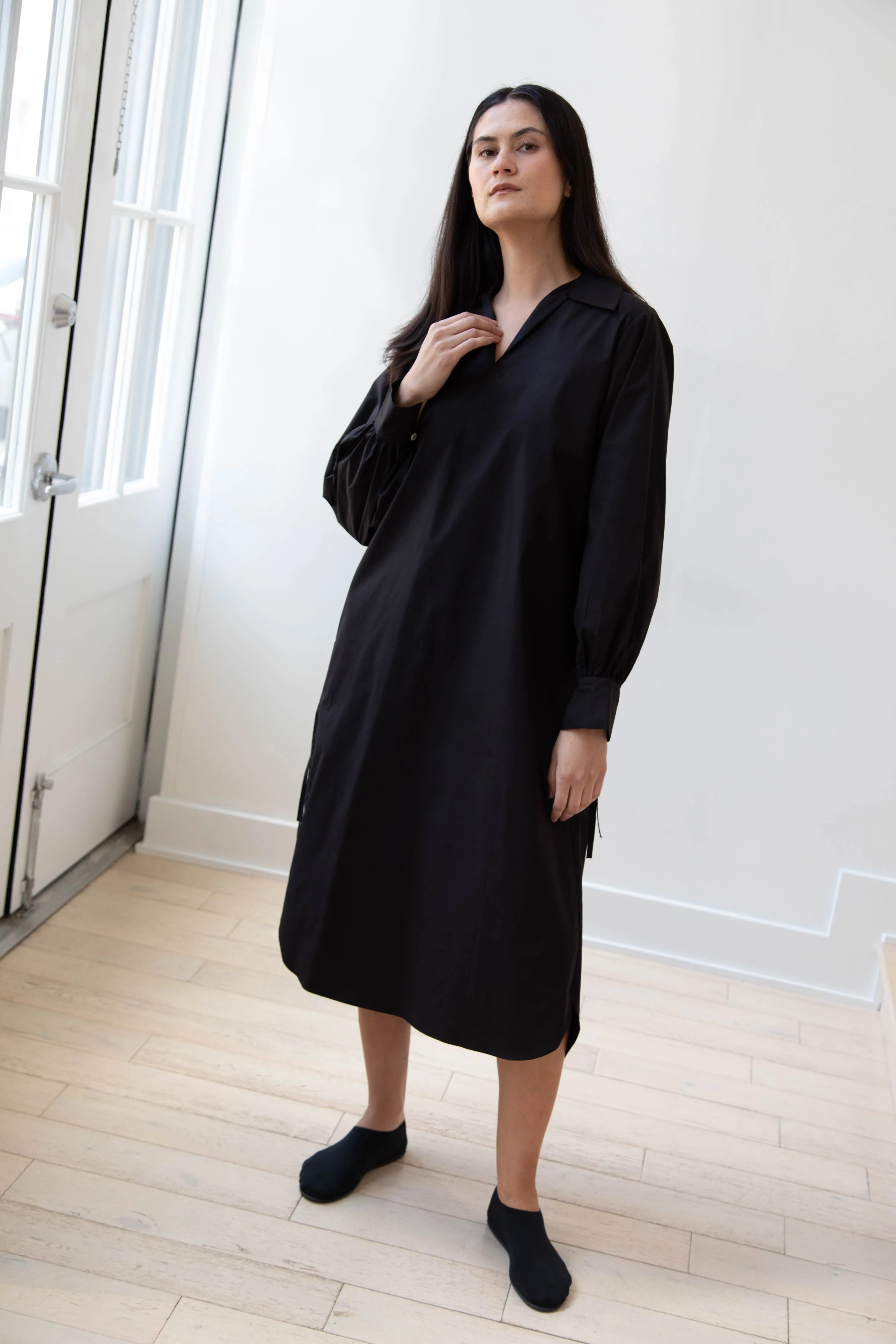 The Loom | Double Belt Dress in Black Cotton