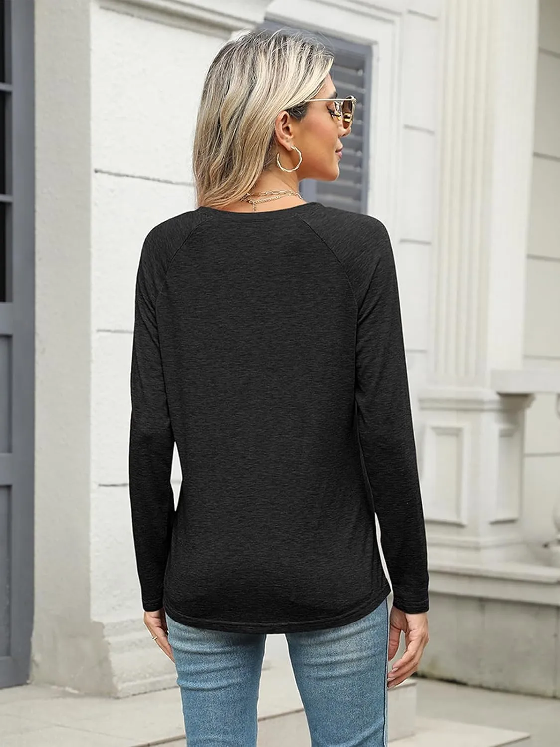 TICTICMIMI Women's V Neck Long Sleeve Tops Casual T Shirts Basic Blouse Tees Loose Fit Lightweight Tunic Shirts