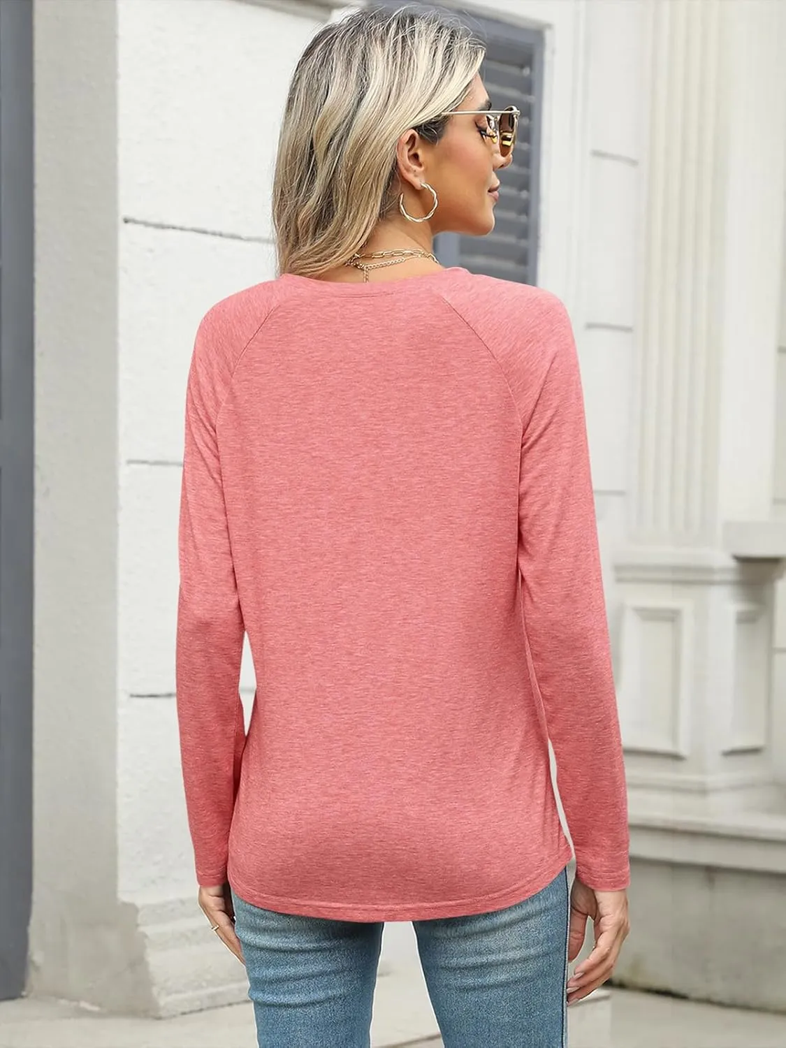 TICTICMIMI Women's V Neck Long Sleeve Tops Casual T Shirts Basic Blouse Tees Loose Fit Lightweight Tunic Shirts