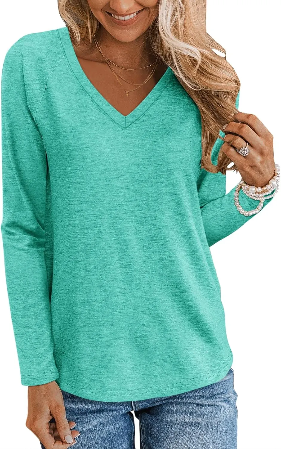 TICTICMIMI Women's V Neck Long Sleeve Tops Casual T Shirts Basic Blouse Tees Loose Fit Lightweight Tunic Shirts
