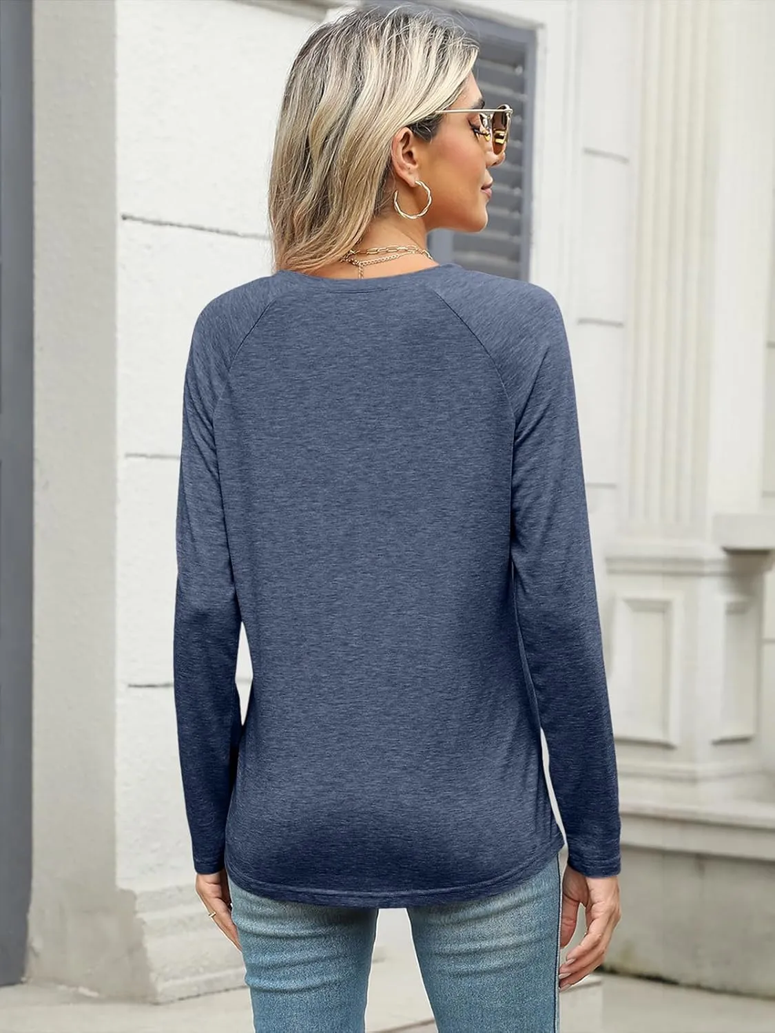 TICTICMIMI Women's V Neck Long Sleeve Tops Casual T Shirts Basic Blouse Tees Loose Fit Lightweight Tunic Shirts