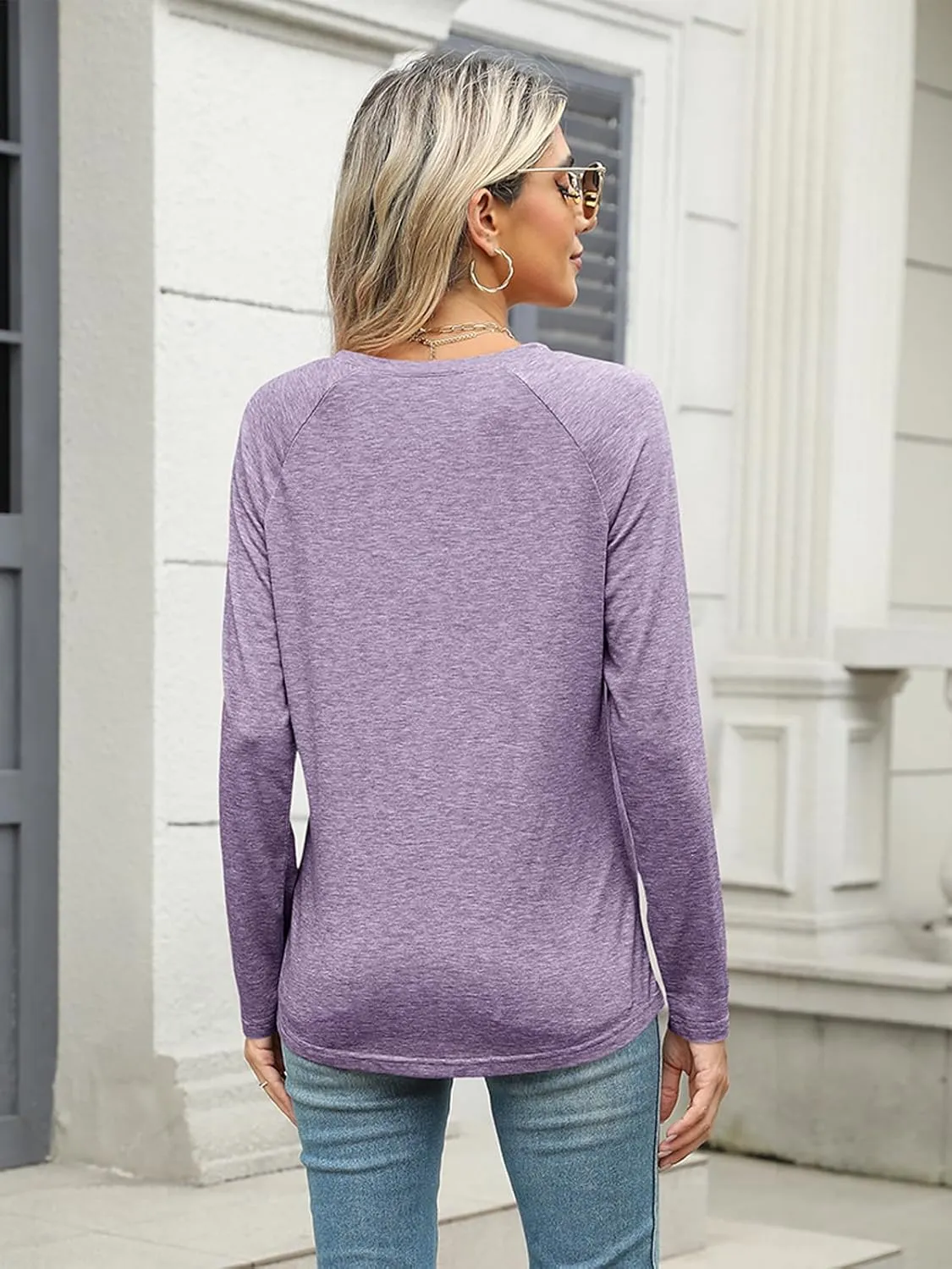 TICTICMIMI Women's V Neck Long Sleeve Tops Casual T Shirts Basic Blouse Tees Loose Fit Lightweight Tunic Shirts