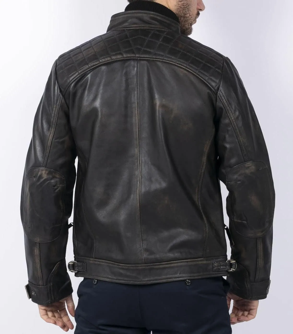 TruClothing Men's Biker Jacket Outwear Windproof Winter Motorcycle Rider Real Leather Jackets Coat Retro