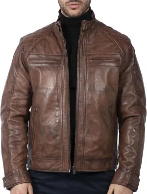 TruClothing Men's Biker Jacket Outwear Windproof Winter Motorcycle Rider Real Leather Jackets Coat Retro