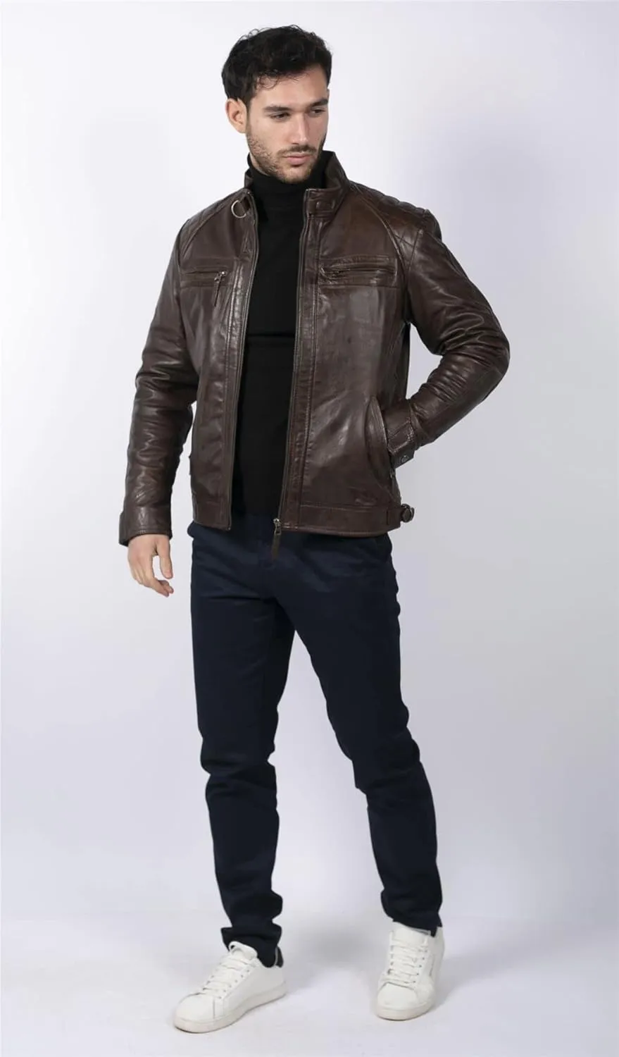 TruClothing Men's Biker Jacket Outwear Windproof Winter Motorcycle Rider Real Leather Jackets Coat Retro