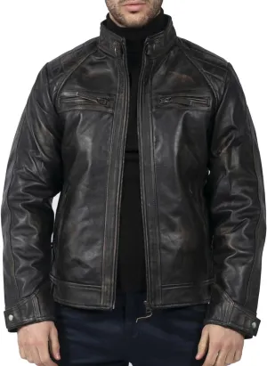 TruClothing Men's Biker Jacket Outwear Windproof Winter Motorcycle Rider Real Leather Jackets Coat Retro